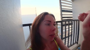 Young babe anal fucked on the hotel balcony with facial
